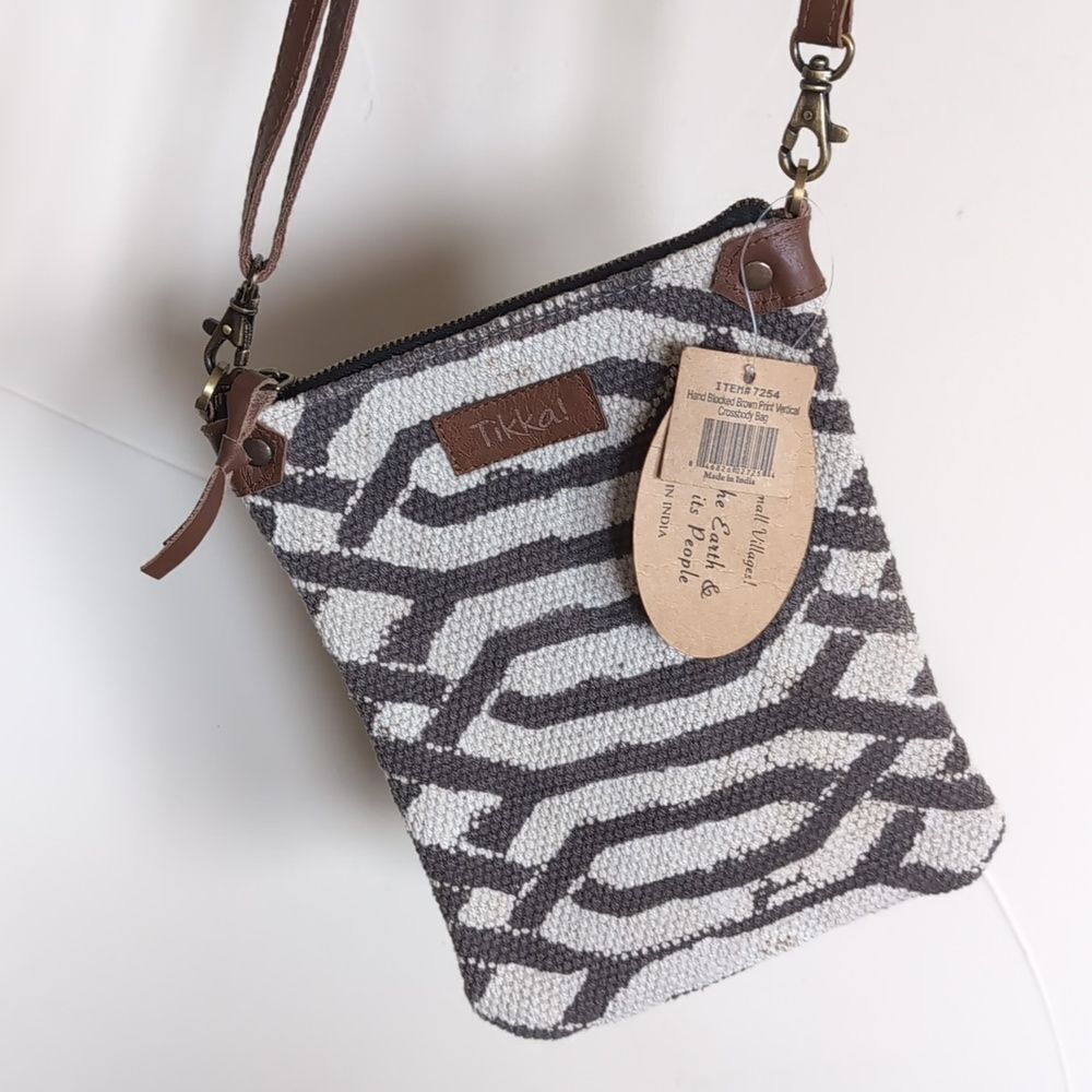 TIKKA Art Studio Company Hand Blocked Cotton/Leather Dhurrie Crossbody Bag NWT